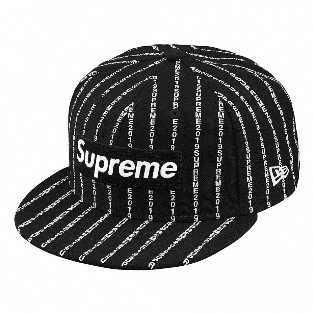 Supreme x New Era Text Stripe Cap (Black)