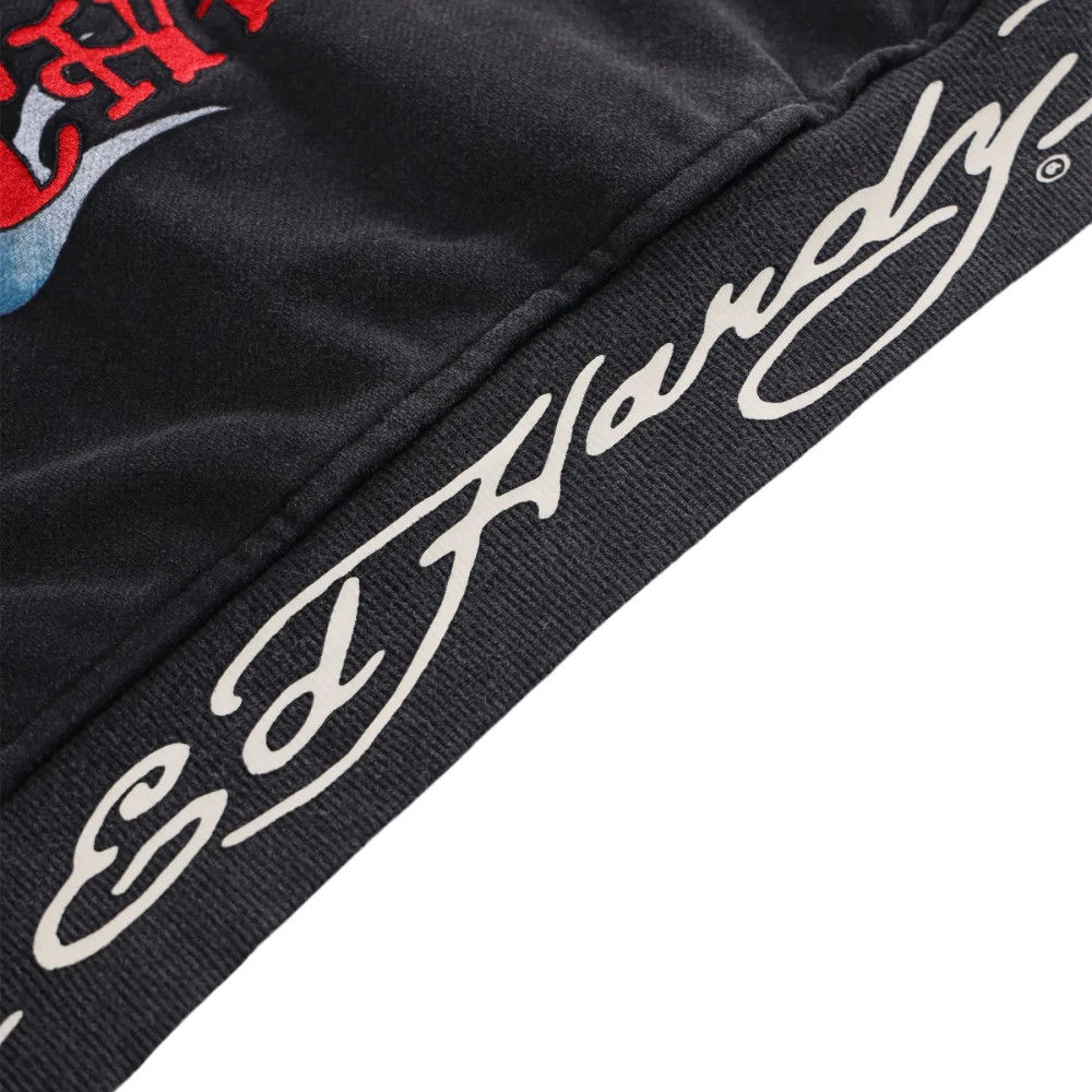 Chief Keef x Ed Hardy x Unknown London Full Print Zip Hoodie (Washed Black)