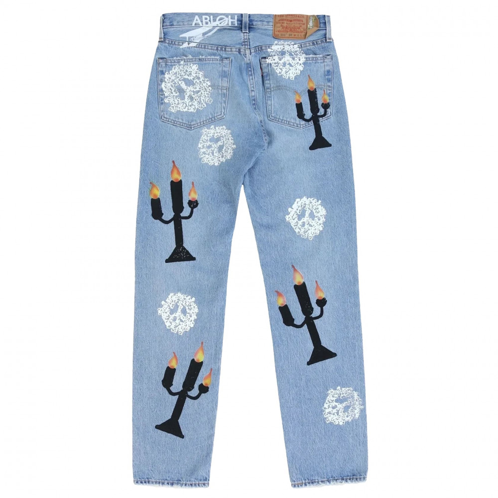 Denim Tears x Virgil Abloh "Message in a Tear" Printed Jeans (Blue)