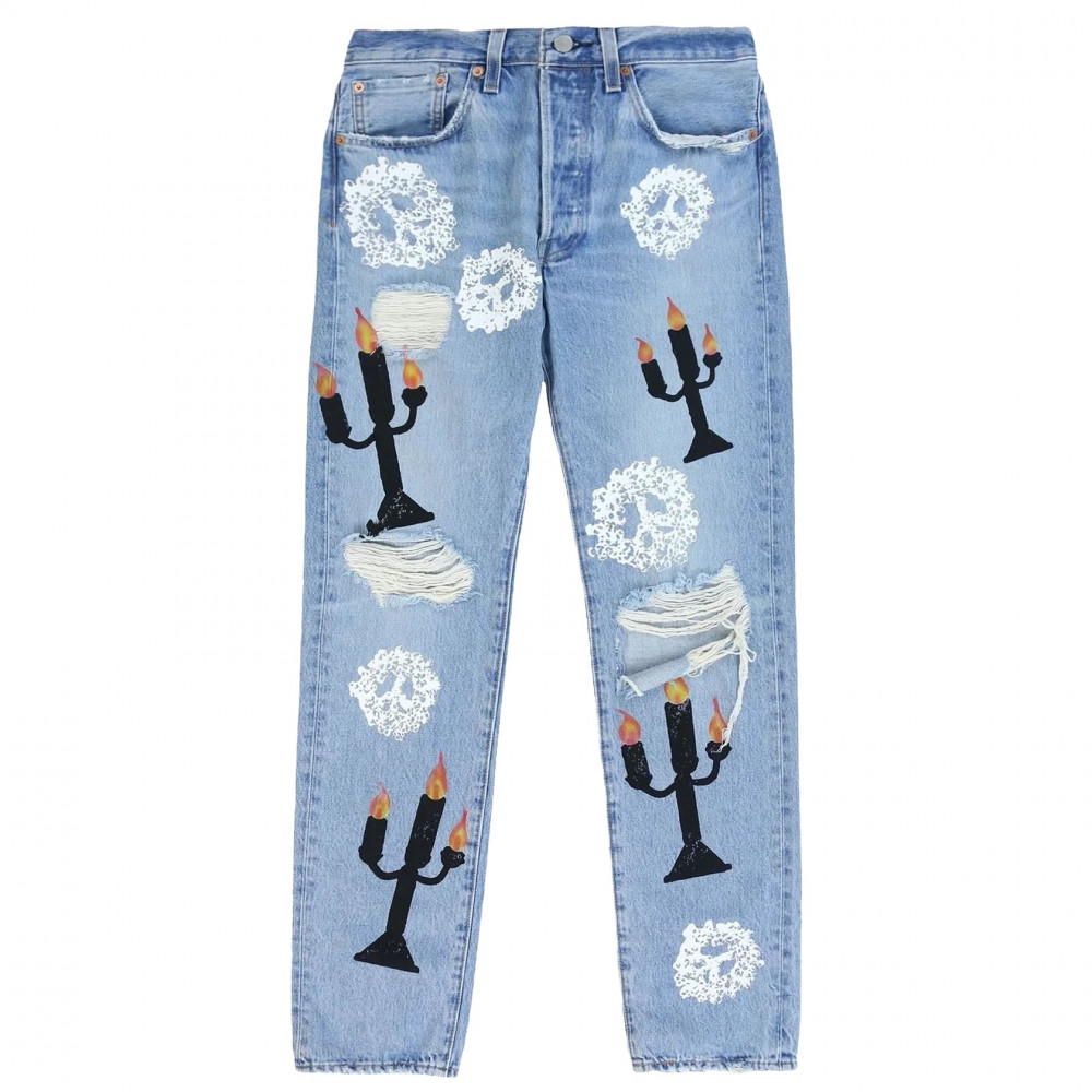 Denim Tears x Virgil Abloh "Message in a Tear" Printed Jeans (Blue)