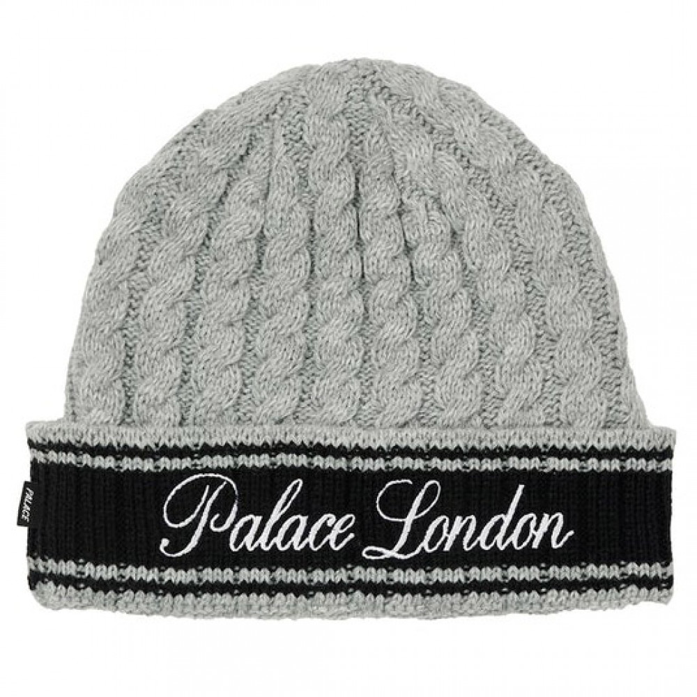 Palace London Cable Knit Beanie (Grey)