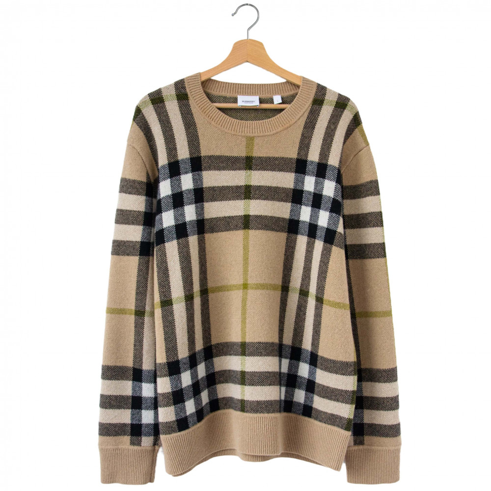 Burberry Check-Pattern Cashmere Jumper (Fawn Brown)