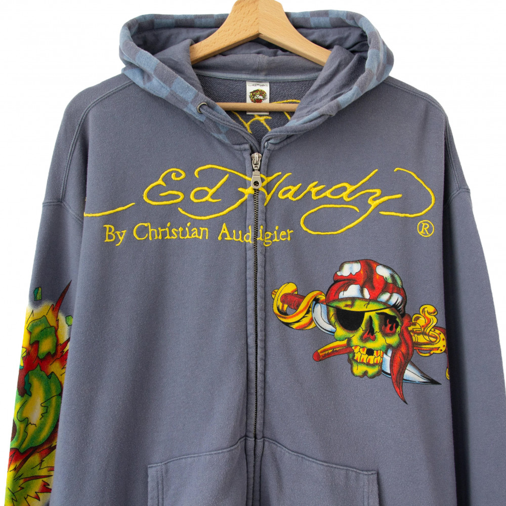 Ed Hardy Zip Up Hoodie (Grey)