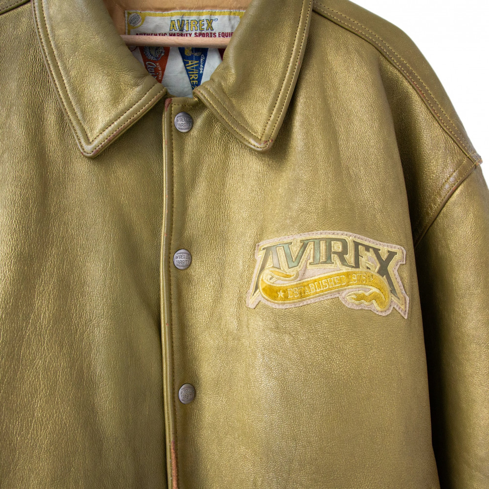 Avirex Vintage Leather Bomber Jacket (Gold)