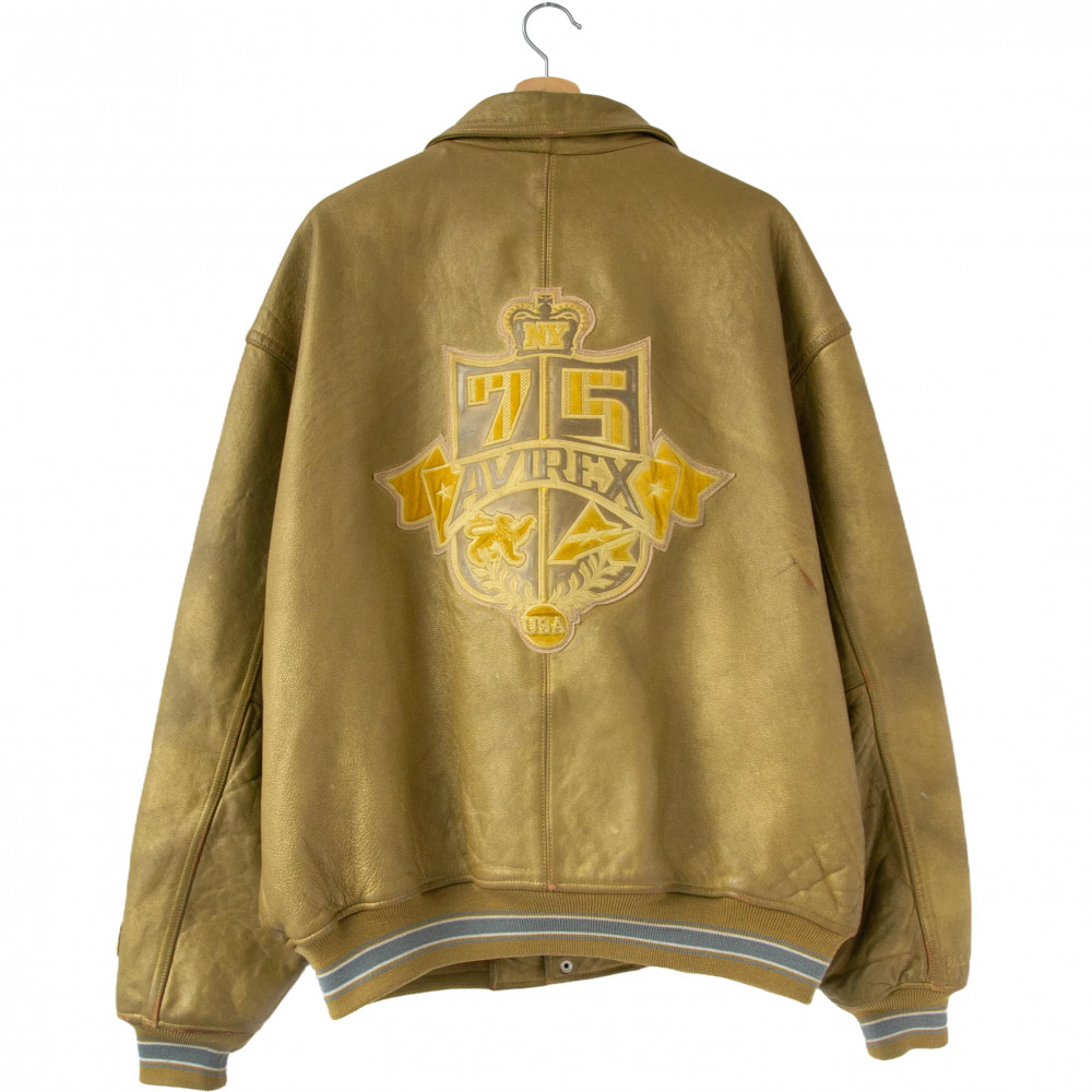 Avirex Vintage Leather Bomber Jacket (Gold)