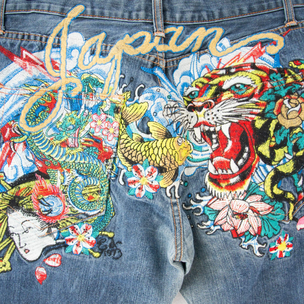 Ed Hardy Japan Embroidery Jeans (Blue)