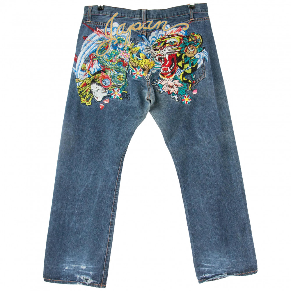 Ed Hardy Japan Embroidery Jeans (Blue)