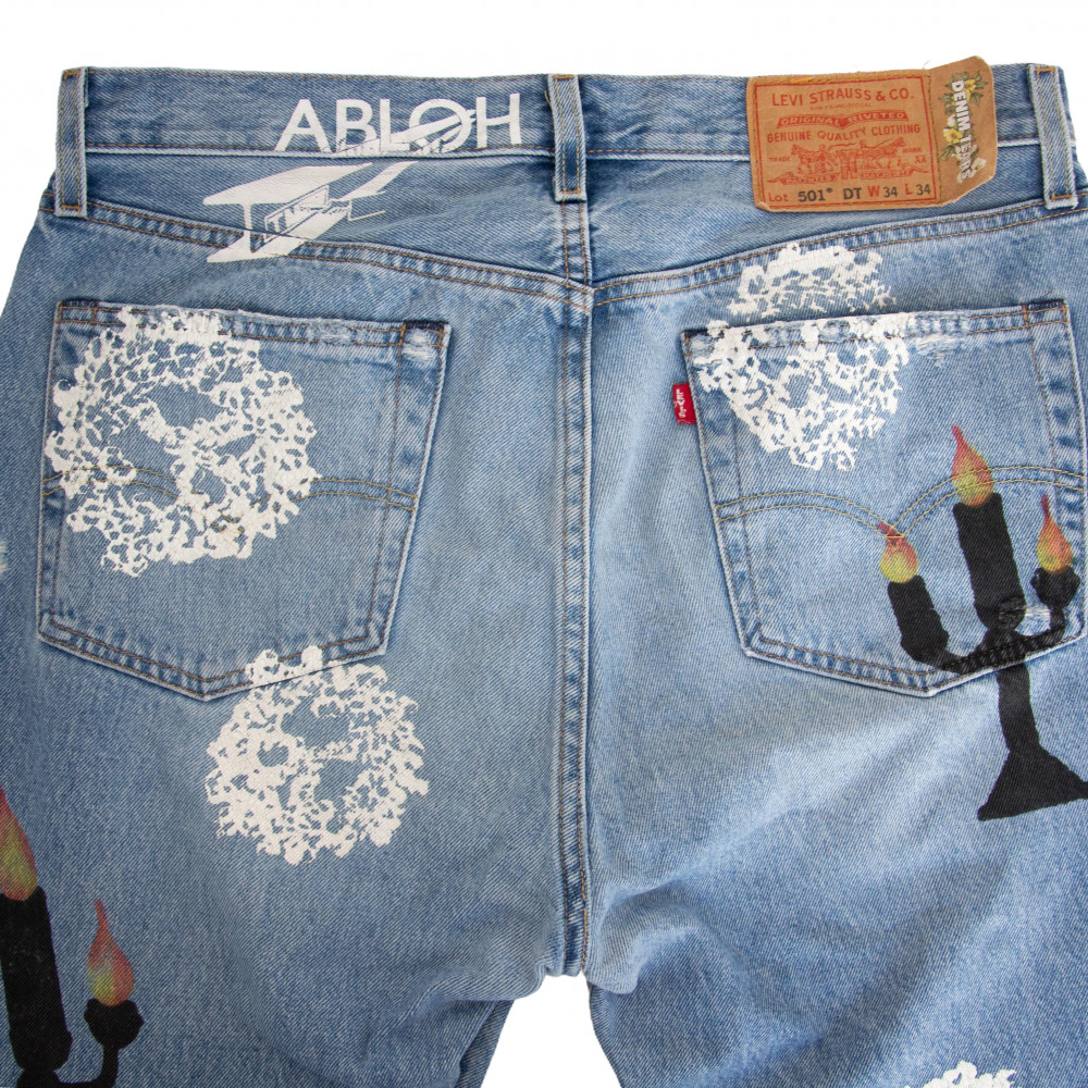 Denim Tears x Virgil Abloh "Message in a Tear" Printed Jeans (Blue)