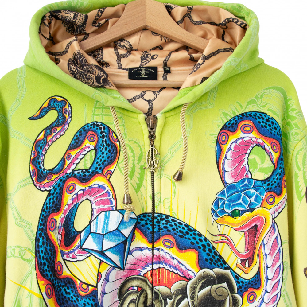 Christian Audigier Rhinestone Zip Up Hoodie (Multi)