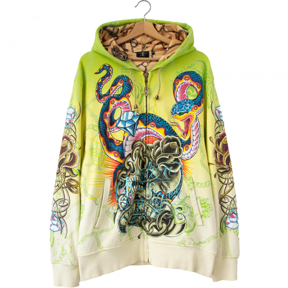 Christian Audigier Rhinestone Zip Up Hoodie (Multi)