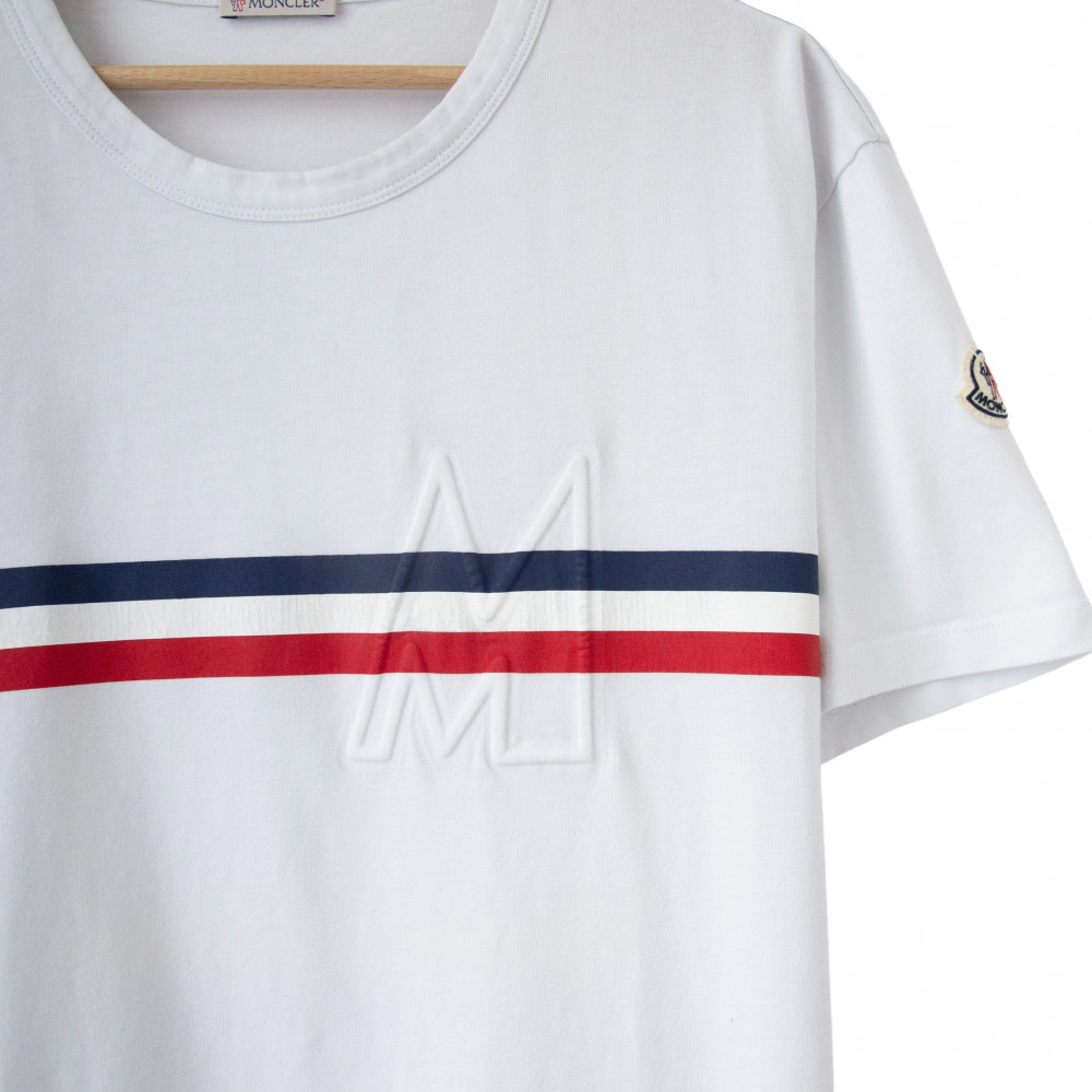 Moncler Tricolor Stripe Tee (White)