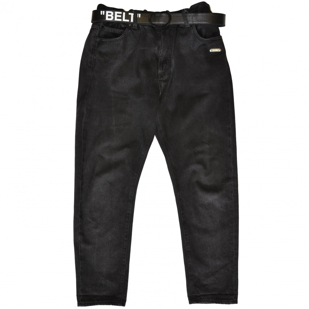Off-White Belted Distressed Slim-Fit Jeans (Black)