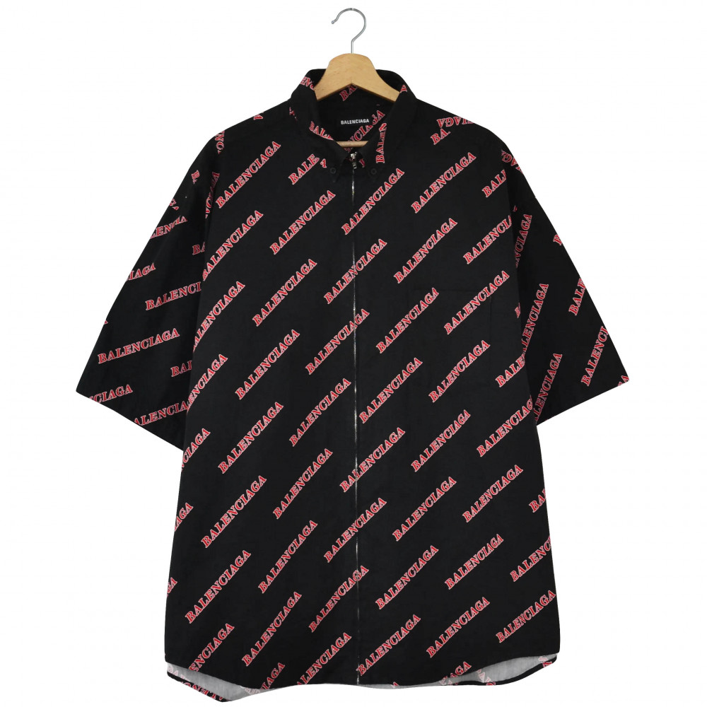 Balenciaga Zip Short Sleeve Shirt (Black/Red)