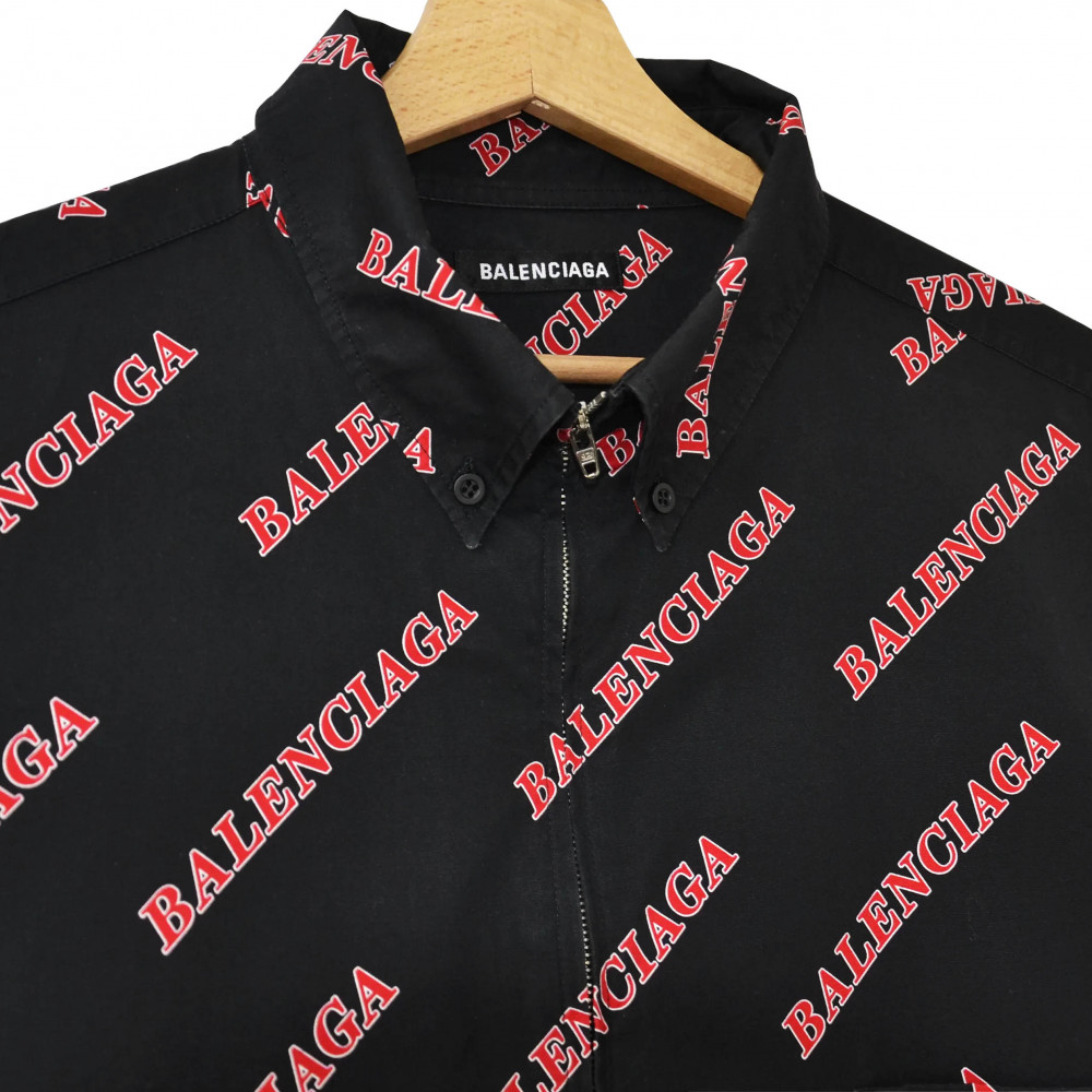 Balenciaga Zip Short Sleeve Shirt (Black/Red)