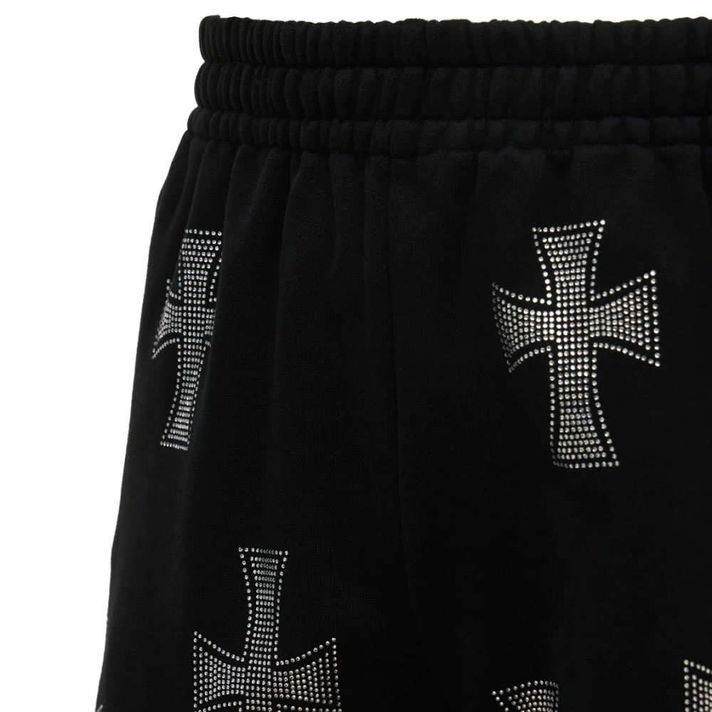 UNKNOWN Rhinestone Cross Shorts (Black/Silver)