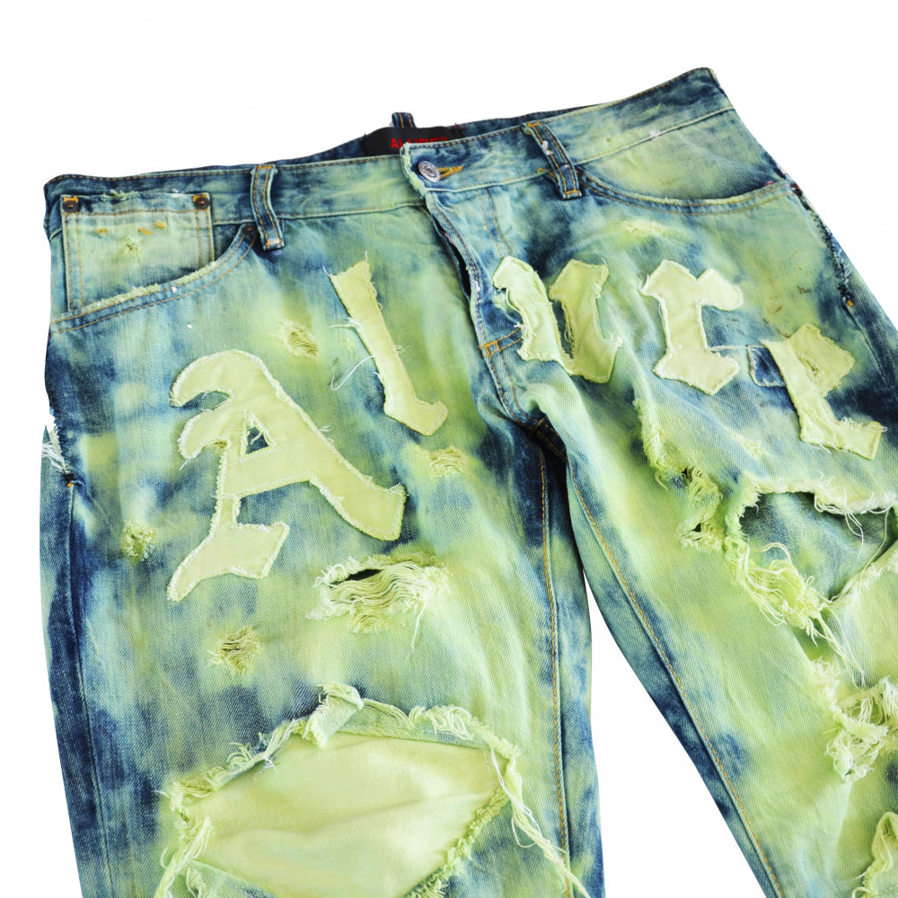 Alure Letters Distressed Jeans (Green)