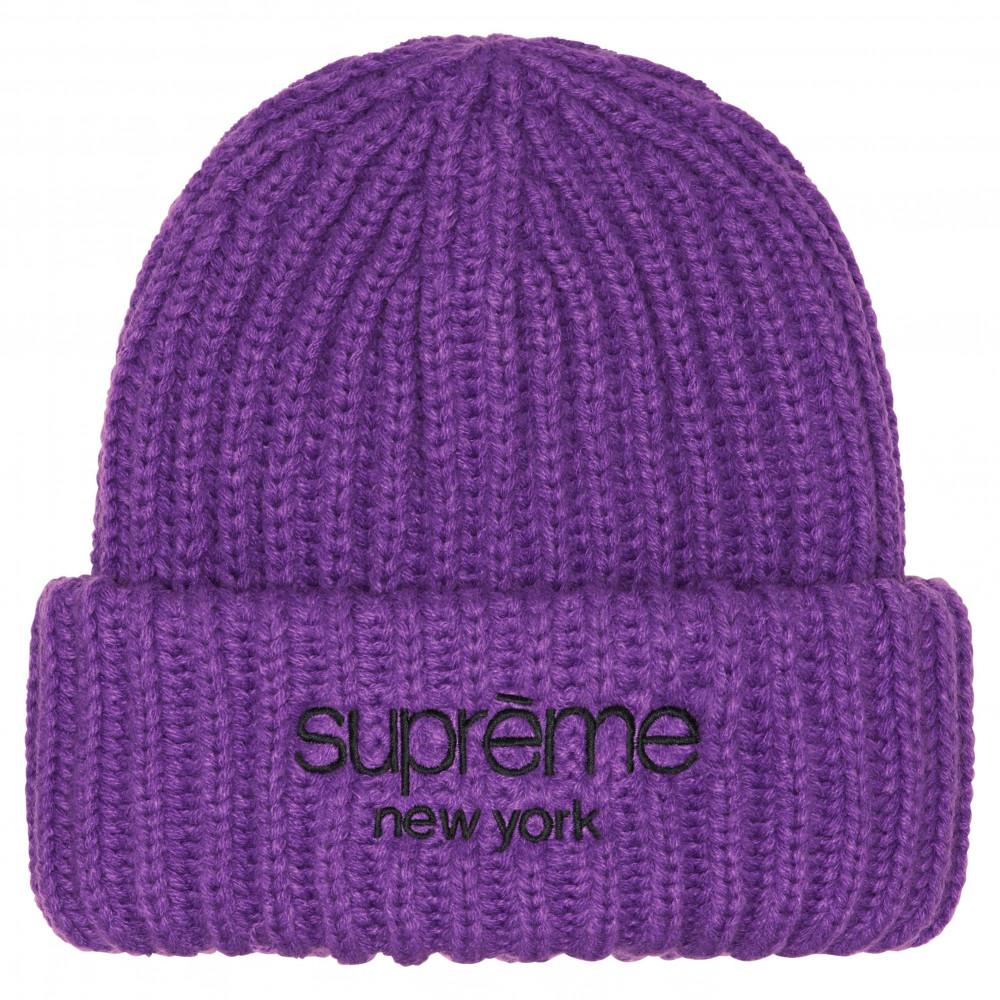 Supreme Classic Logo Chunky Ribbed Beanie (Purple)