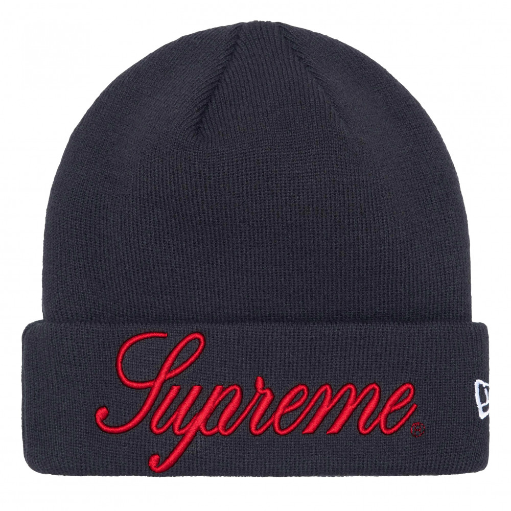 Supreme x New Era Script Beanie (Navy)